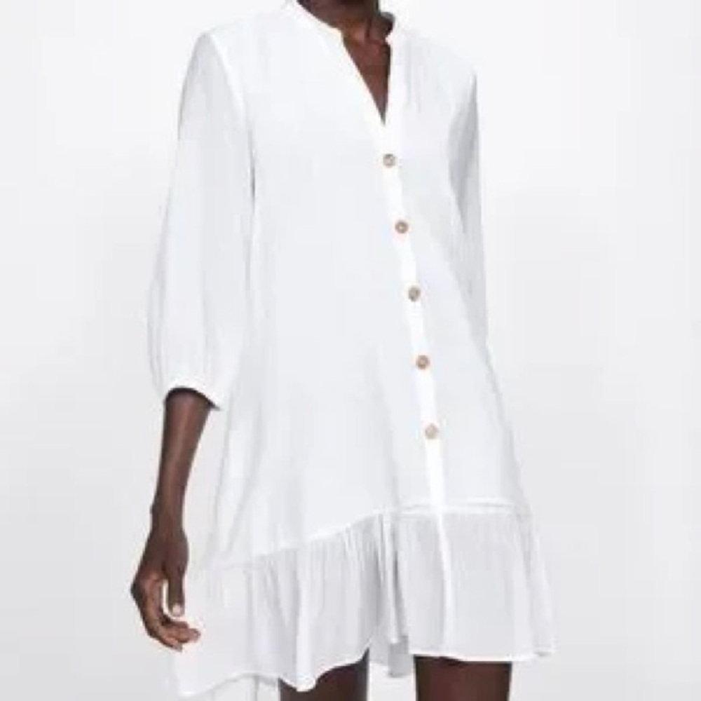 Zara V Neck 3/4 Sleeve Button-Down Dress